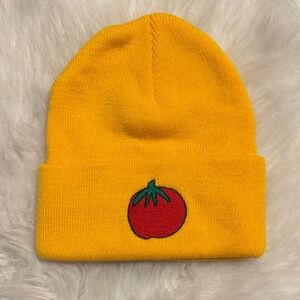 Port and Company Yellow Beanie with Tomato Embroidery